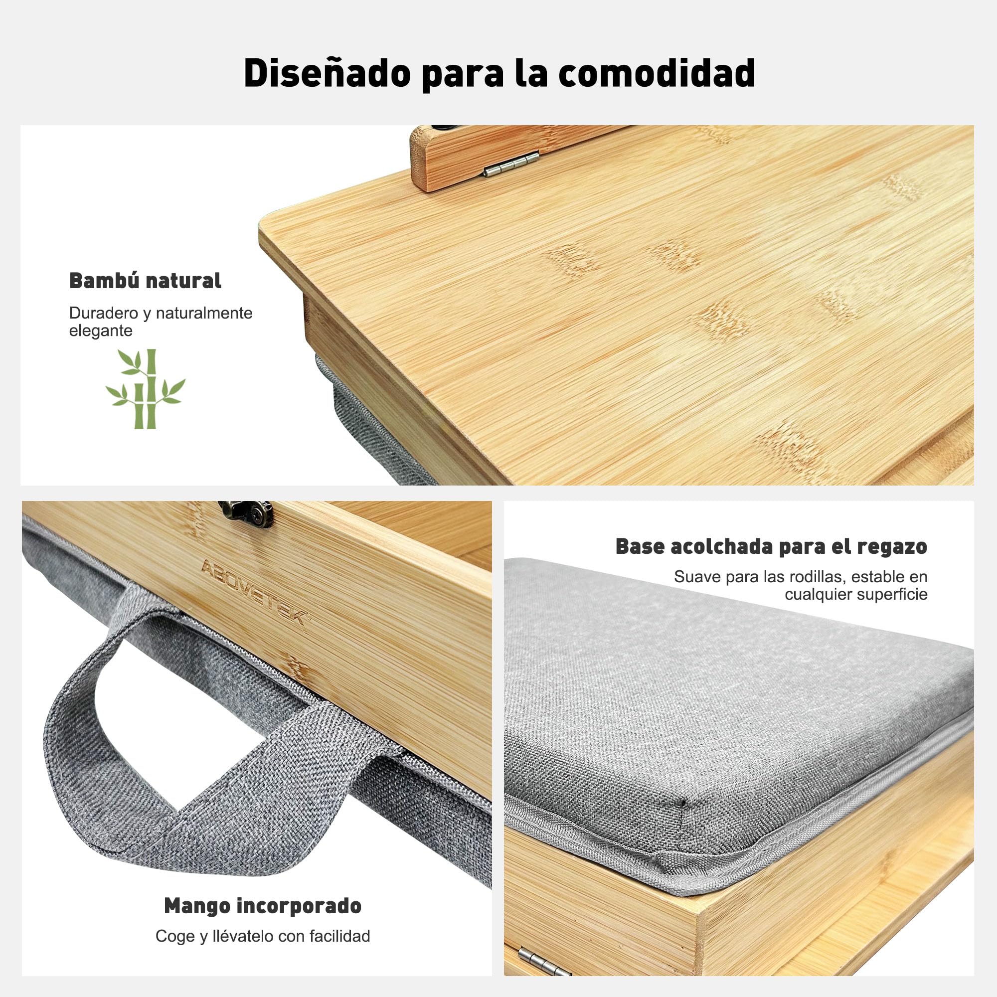 AboveTEK Atril de Lectura de Bambú con Cojín Suave, Soporte Ajustable para Libros y Tablet, Atril con Almacenamiento, Porta Recetas de Cocina, Soporte para Libros de Cama y Escritorio