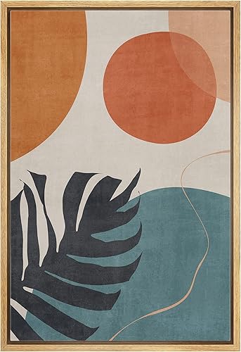 Miniatura 1 de IDEA4WALL Lienzo enmarcado para pared, collage geométrico de puntos tropicales de mediados de siglo, ilustraciones de formas abstractas, arte