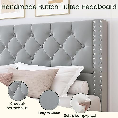 Miniatura 3 de LARMACE Marco de Cama Tamaño Queen Plataforma Tapizada con 4 Cajones de Almacenamiento y Cabecero Acolchado Marco de Cama de Terciopelo con Listones