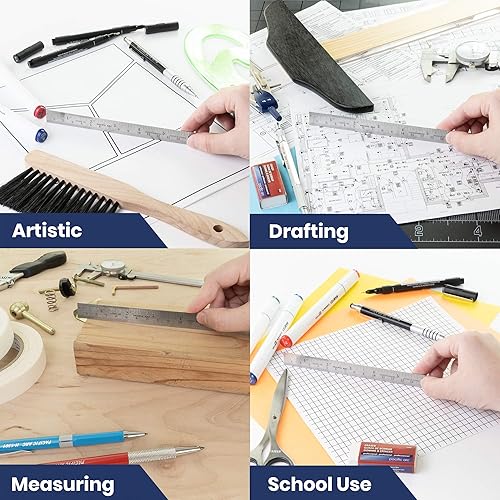 Vista 43 de Pacific Arc Regla de acero inoxidable de 36 pulgadas con tabla de conversión de pulgadas/métrica