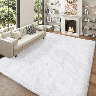 Super Fluffy Area Rug for Bedroom, Modern Shag White Area Rugs, Soft Plush Small Carpet for Kids,Girls Boys and Teens Decorations for Living Room Dorm Nursery Classroom, 4x6 Feet