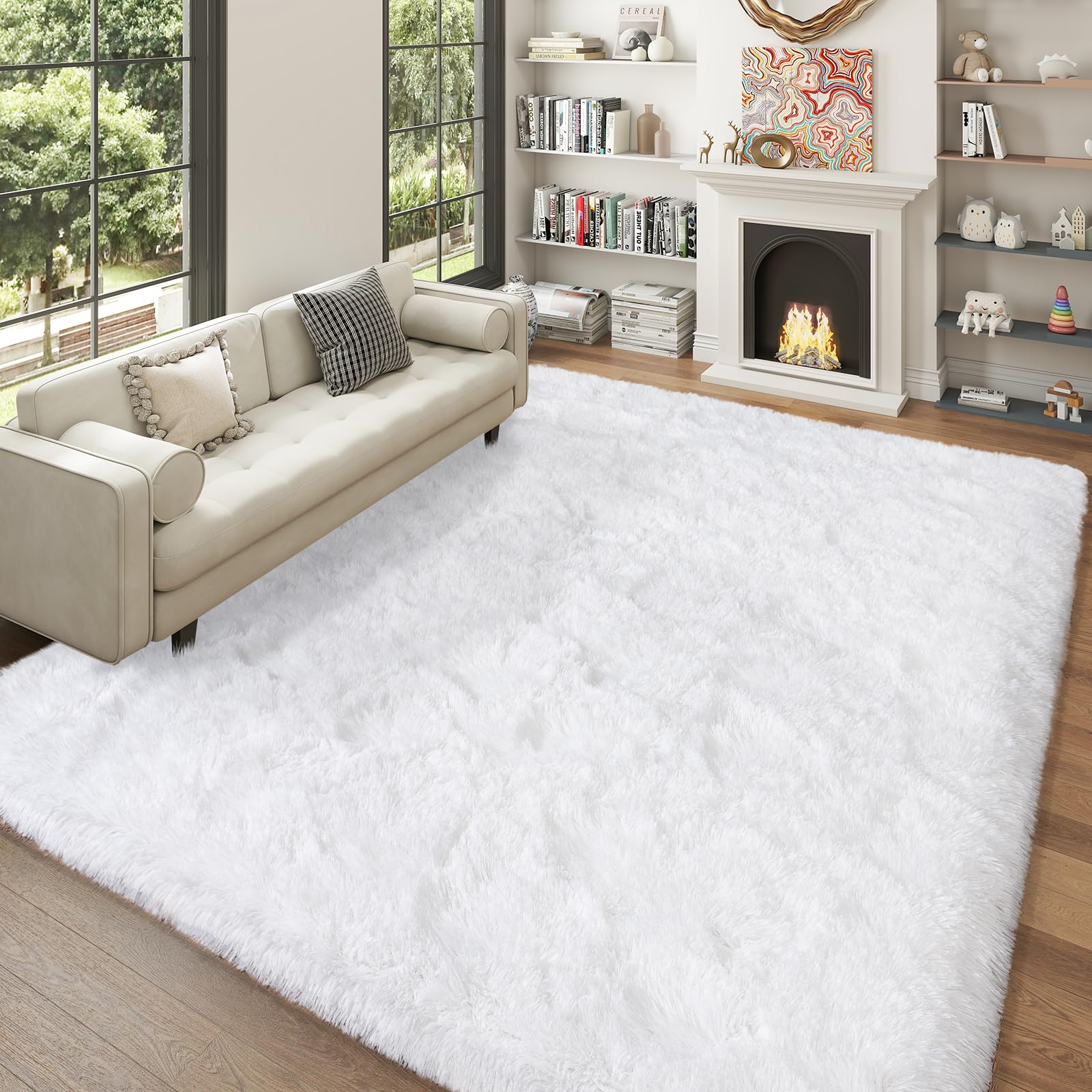 Super Fluffy Area Rug for Bedroom, Modern Shag White Area Rugs, Soft Plush Small Carpet for Kids,Girls Boys and Teens Decorations for Living Room Dorm Nursery Classroom, 4x6 Feet
