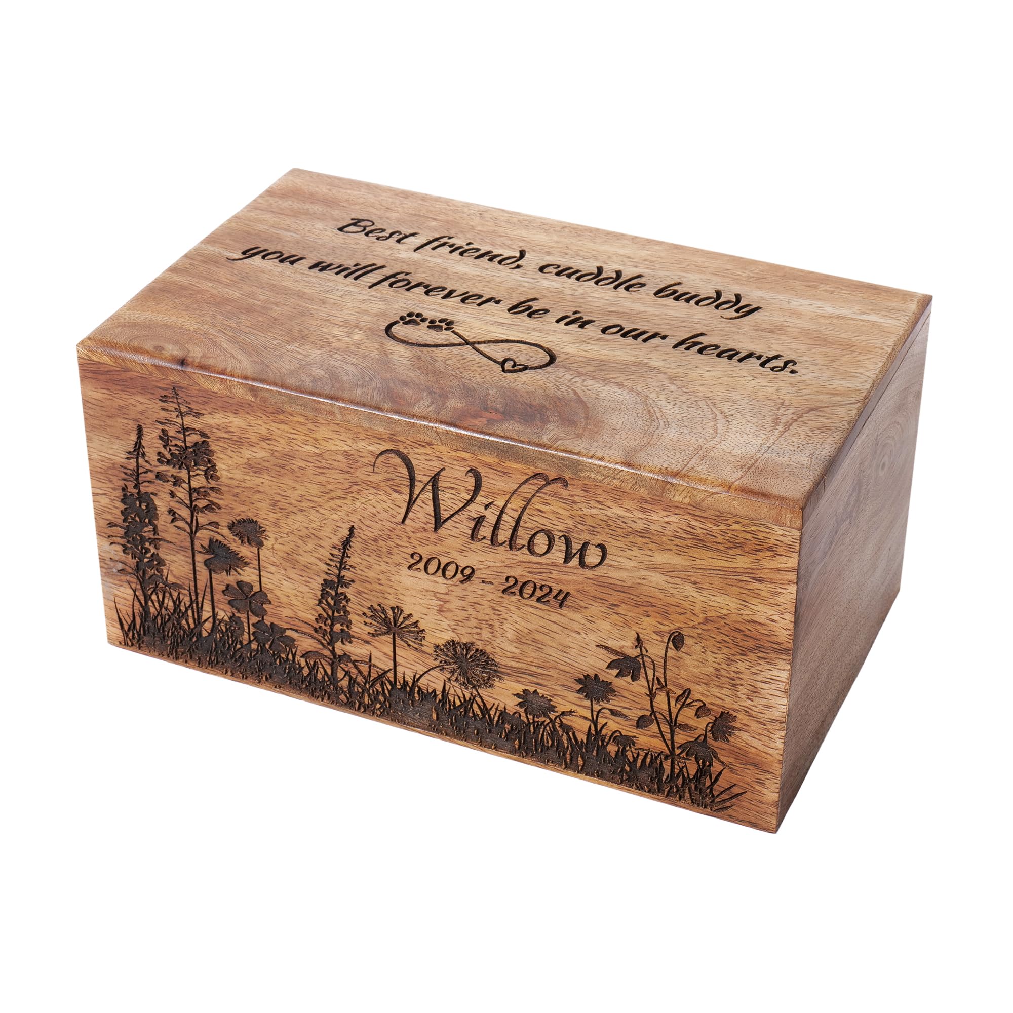 Maryam Crafts - Personalized Pets Cremation Urn for Dog Ashes with Engraved Dandelion Grass and Butterfly, Wooden Pet Memorial Keepsake Urn for Dogs and Cats - Small to Large Sized