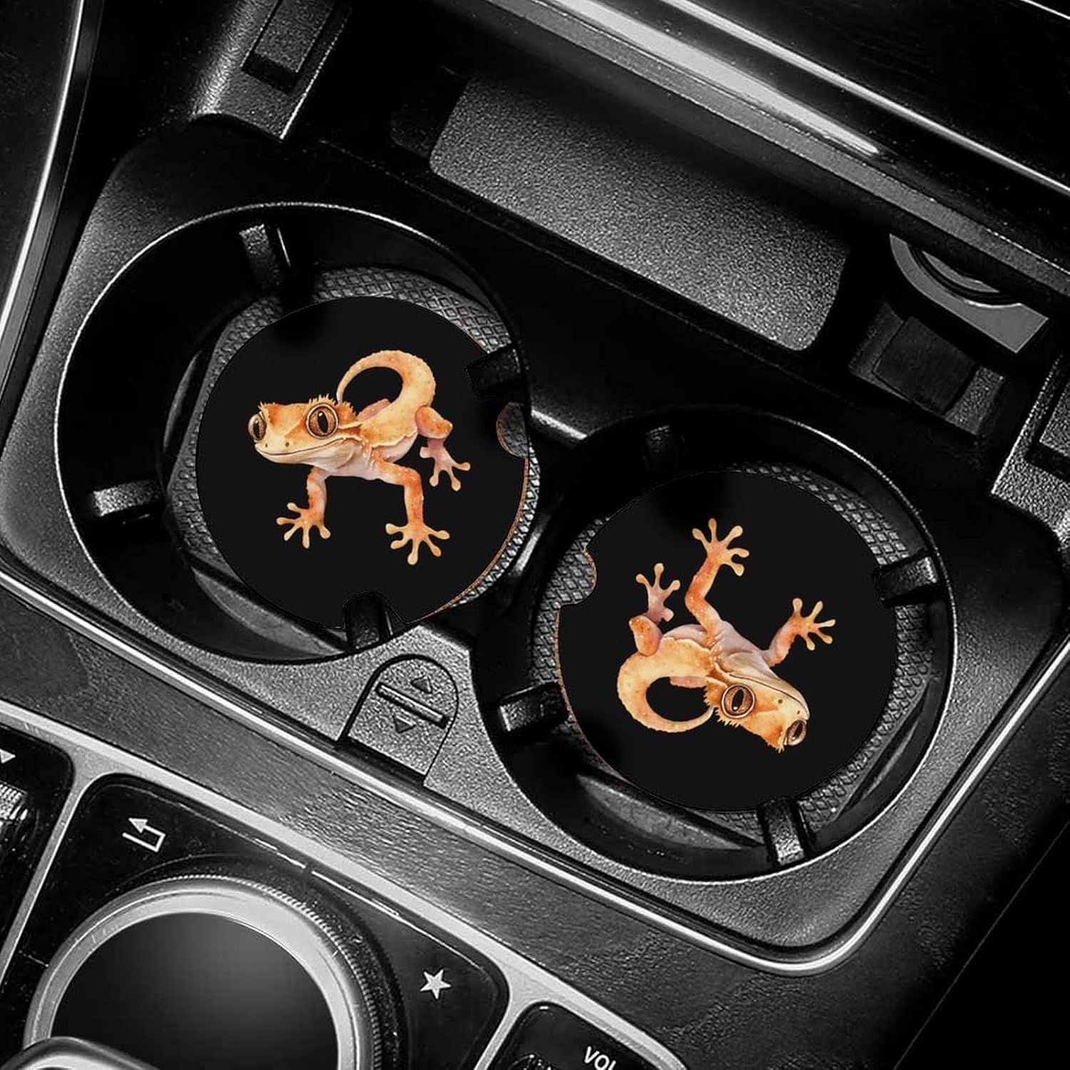Watercolor Cute Crested Gecko Car Cup Holder Coaster with Cork Base 2.6 Inches Anti Slip