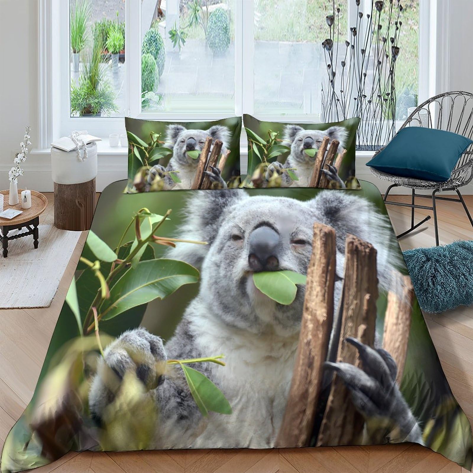 Ctjqhvkz Style-3 3D Printed Koala Forest Fitted Sheet Microfiber Soft Breathable Leaf Pattern Bed Cover For Bedroom Dorm Decor Single（135X200cm）