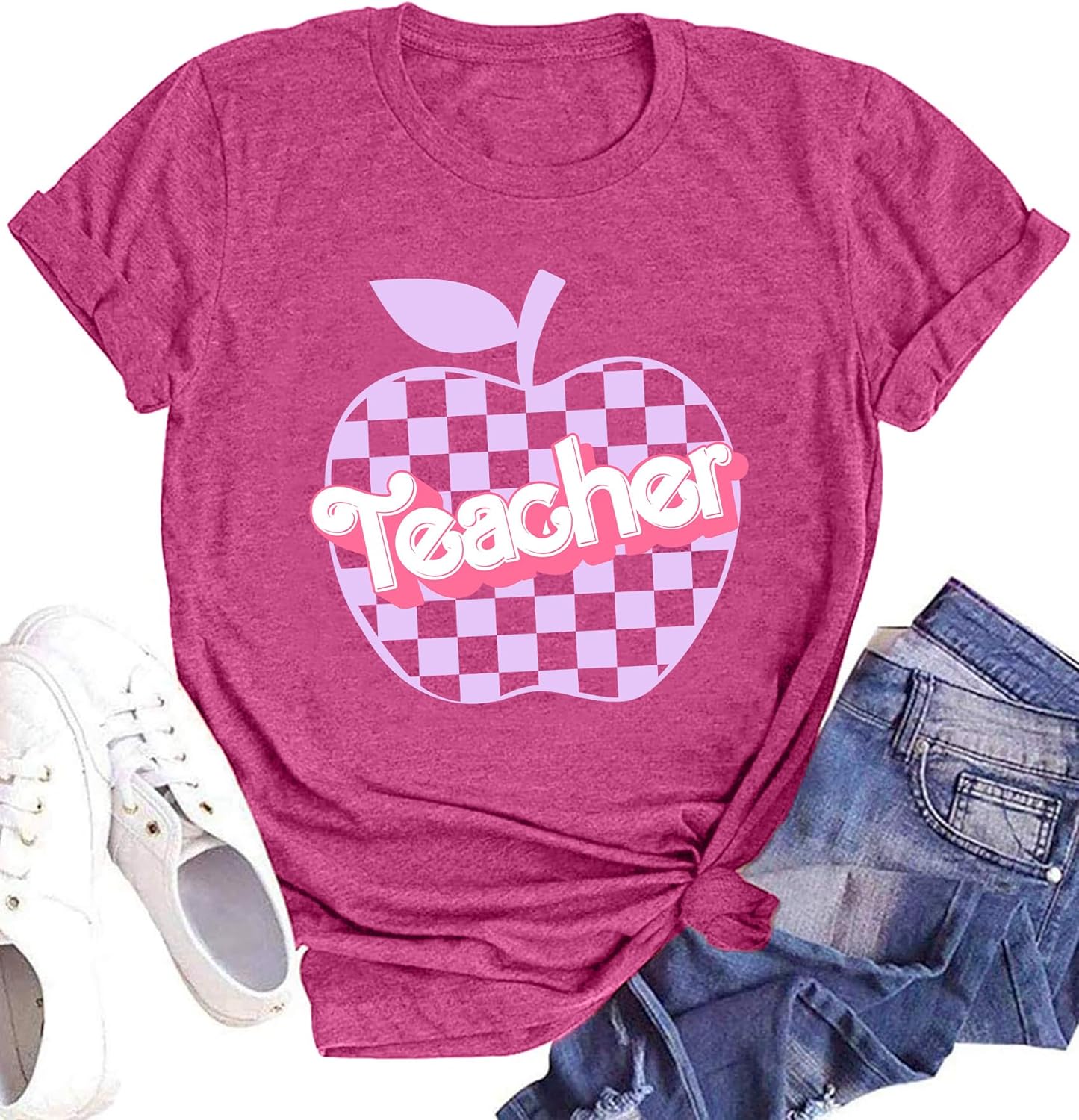 hohololo Teacher Shirts Women Funny Teacher Letter Print Tee Apple Graphic Short Sleeve Teacher Gifts Tops