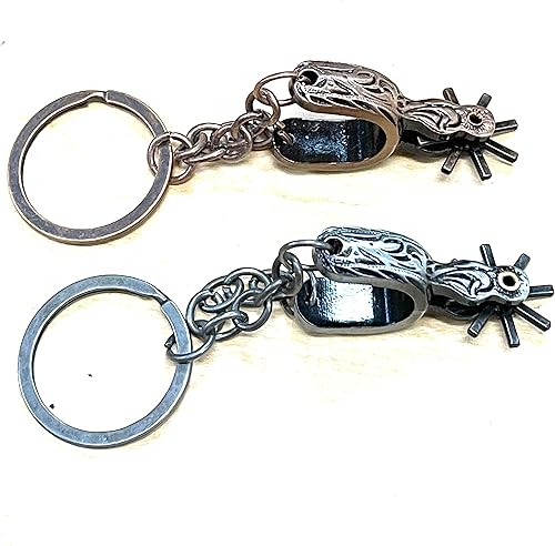 Miniatura 2 de Sureg Western Horse Cowboy Spurs - Juego de 2 llaveros con diseño de hilandero, Plata y bronce.