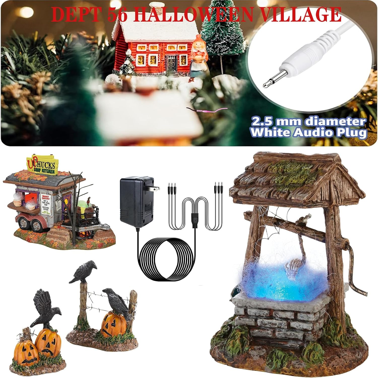 HUZUM Power Adapter Compatible with Department 56 Accessories for Villages Accessories 56.55026 5655026; 3v DC Adapter for Christmas Halloween Village House Lantern Street Lamp Accessories(6 Output)