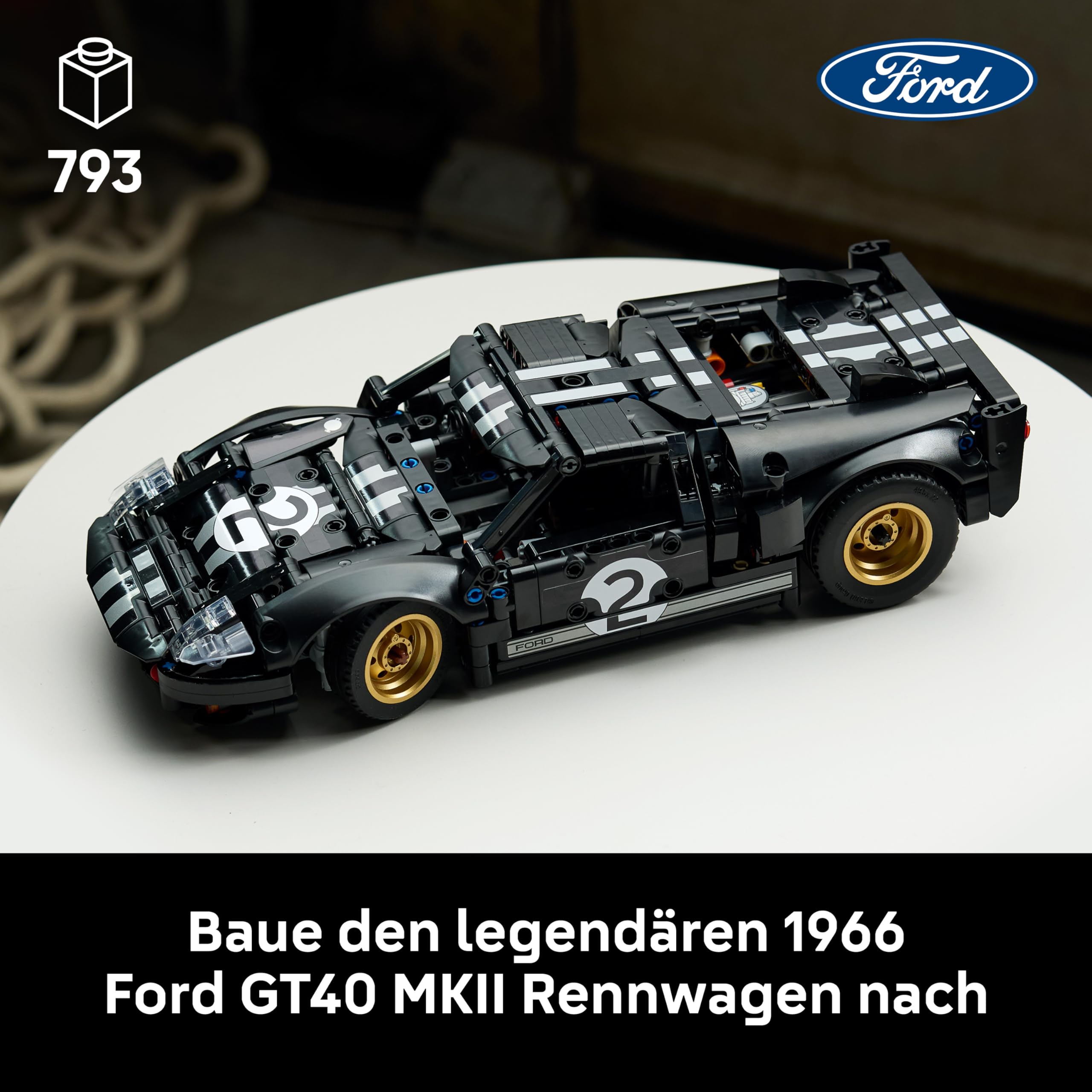LEGO Technic 1966 Ford GT40 MKII Rennwagen - Bauset für Erwachsene - Modellauto zum Sammeln mit Lenkung und V8-Motor - Rennauto zum Ausstellen und Spielen - Geschenk für Männer und Frauen - 42223