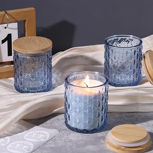 Vista 15 de 15 tarros de vela de 7.5 onzas para hacer velas, recipientes de vidrio transparente con tapas de bambú y etiquetas adhesivas, recipientes