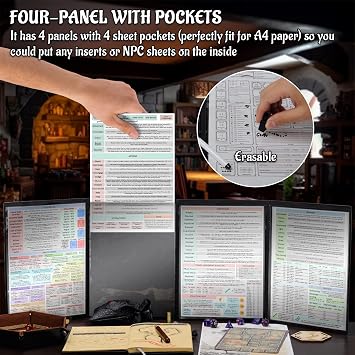 CZYY DND Dungeon Master Screen أربعة لوحات مع جيوب ، جلد صناعي ثلاثي الأبعاد منقوش بـ Cthulhu - يتضمن إدراج شاشة DM وحقيبة تخزين