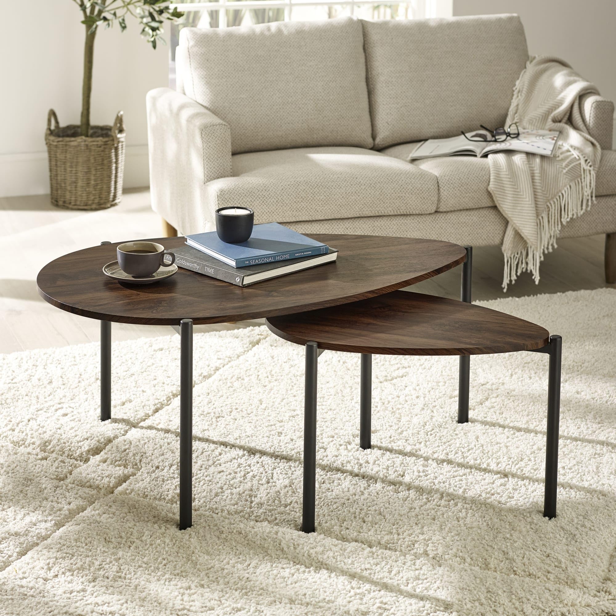 Julian Bowen Lorette Walnut Effect Teardrop Nest of 2 Coffee Tables