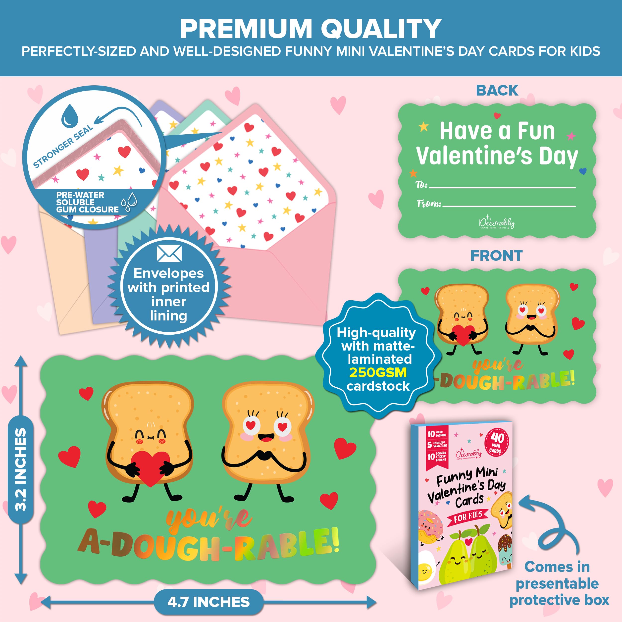 Amazon.com : Decorably 40 Pack Holographic Postcard-Style 4.7x3in Valentines  Cards for Kids with Envelopes and Scented Stickers, 12 Funny Designs for  Loved Ones