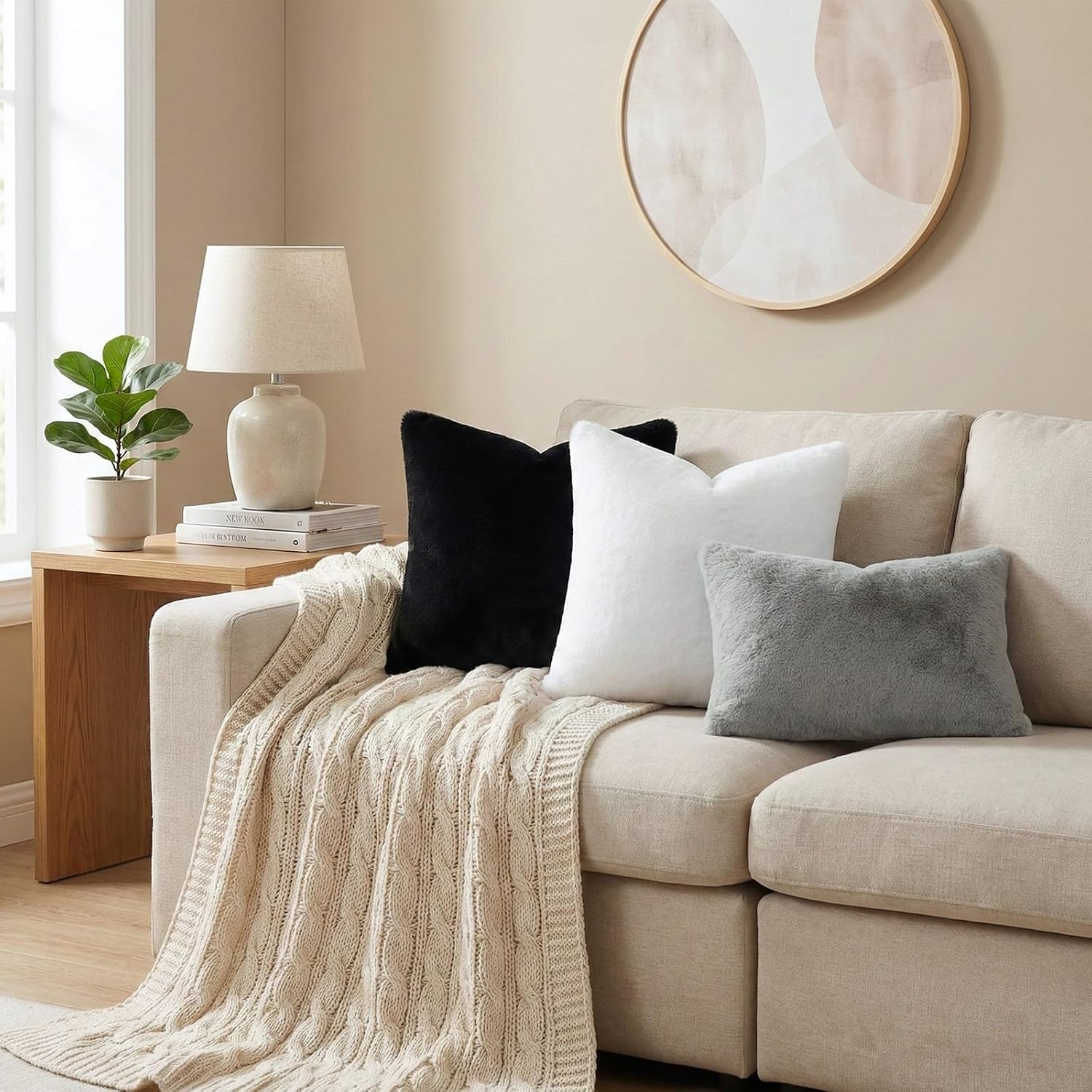 Pallene Faux Fur Plush Throw Pillow Covers 18x18 Set of 2, Luxury Soft Fluffy Cozy Decorative Pillow Covers for Sofa, Couch, Living Room, Black - Image 5