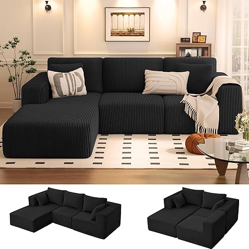 KINGYES Modular Sectional Sofa, 107'' Cloud Couch for Living Room, L Shaped Modern Sectional Sofa with Chaise for Bedroom, Black
