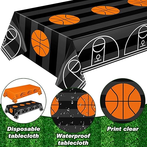 Miniatura 3 de Mixweer 12 manteles de plástico de baloncesto para fiestas, desechables, con patrón de baloncesto, suministros para fiestas, decoración rectangular