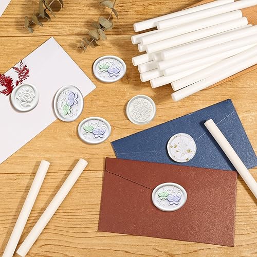 Vista 7 de Paxcoo 20 varillas de cera de sellado, palos de sellado de cera, pistola de pegamento para invitaciones de boda, cartas, sobres, tarjetas y Blanco