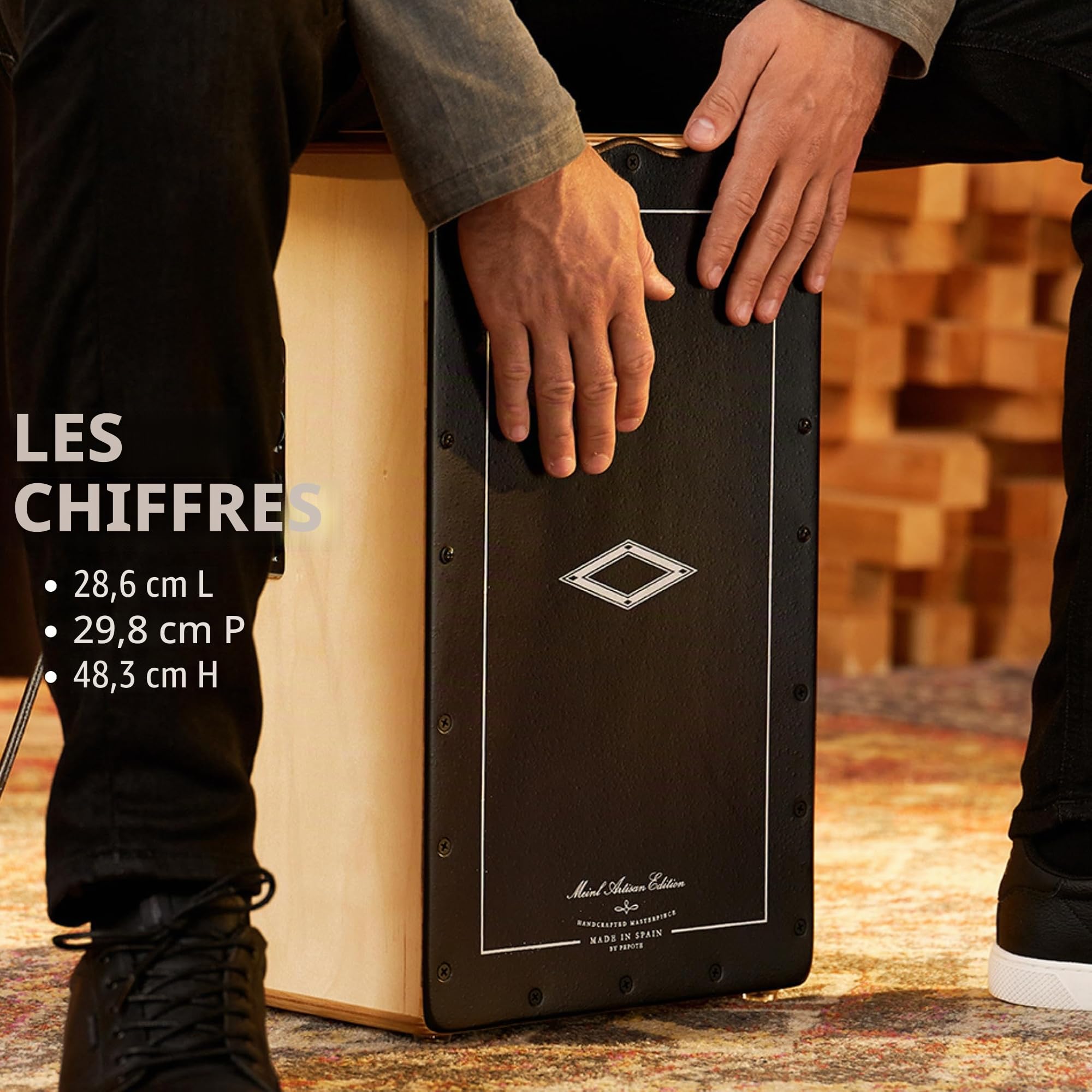 Meinl Cajon Artisan préamplifié pour joueurs avancés/pro - Système de micro piezo interne passif - Façade Dark Olive Burst / Corps en bouleau baltique – FABRIQUE EN ESPAGNE - Ligne Soleá (PAESLDOB)