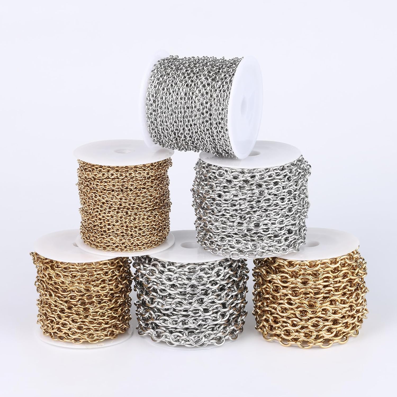 16.5 FT Stainless Steel Rolo Cable Chains Roll, 7mm 304 Stainless Steel Cable O Shaped Link Chain Bulk Spool for Jewelry Making DIY Craft