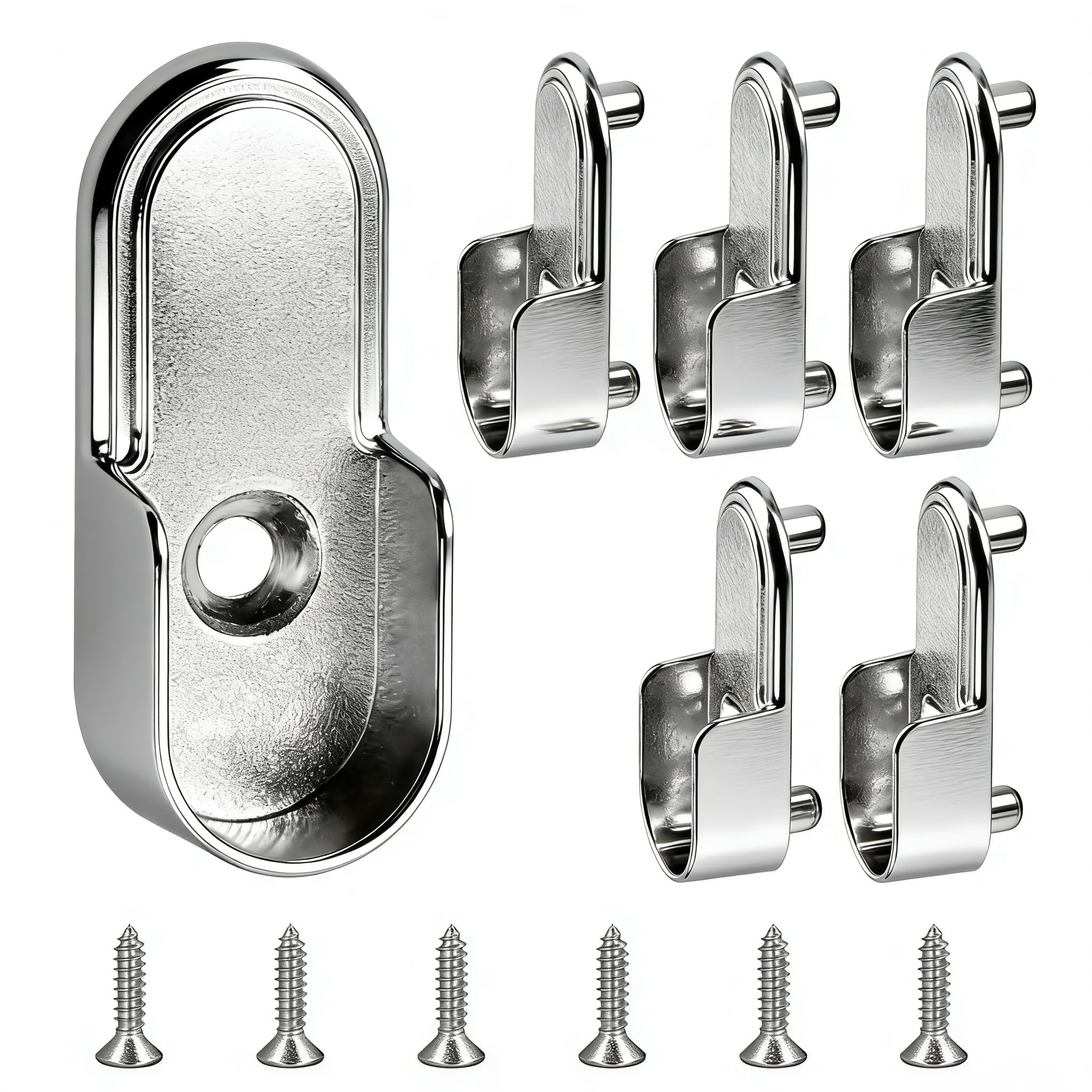 6 Pieces Clothes Rail Holder, Wardrobe rail support for Wardrobe Rails, Easy Assembly, Clothes Rail Holder, Cupboard Tube Bearing, Round Tube Holders, Rails Holders, Silver
