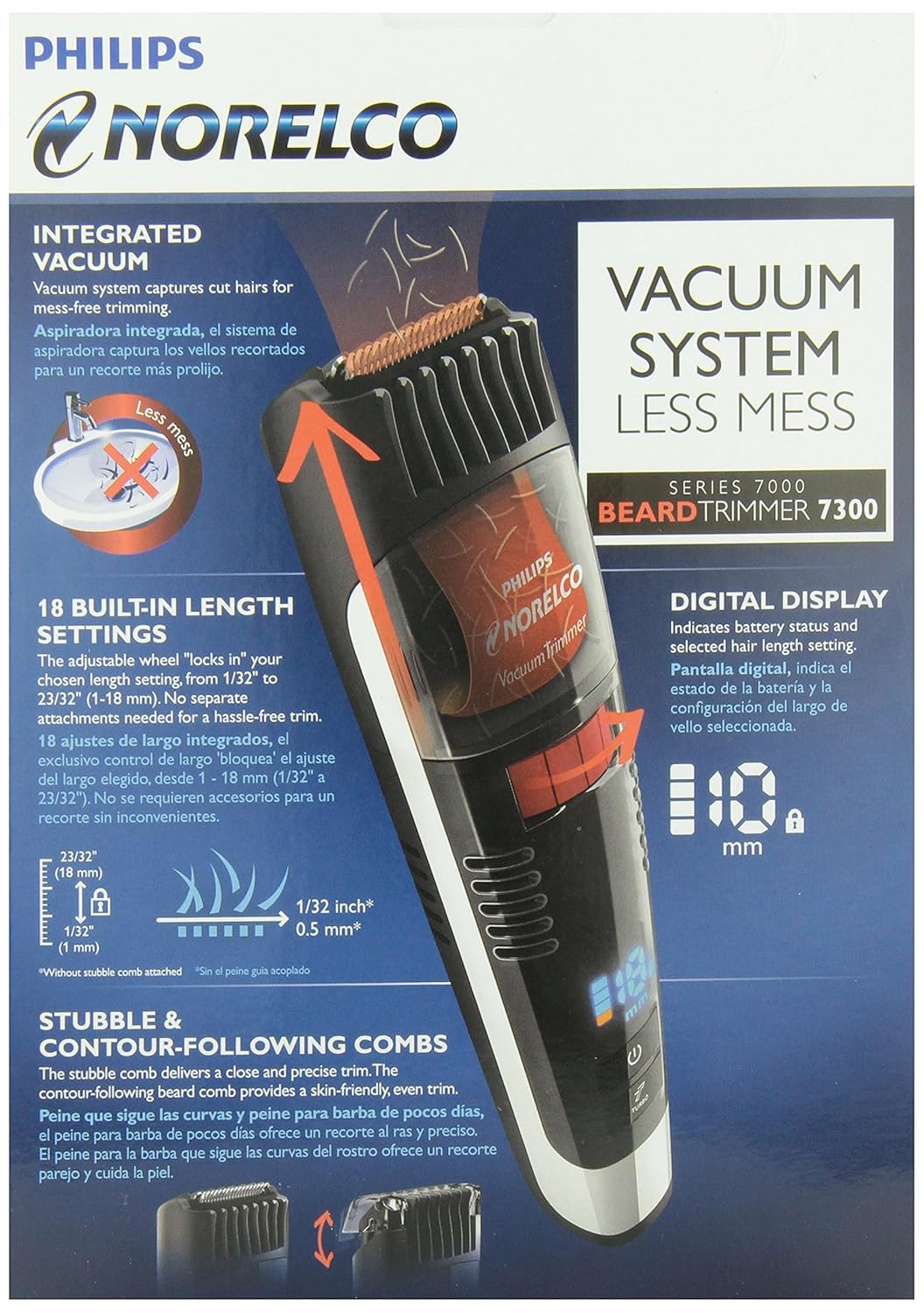 Philips Norelco BeardTrimmer 7300, vacuum trimmer with adjustable length settings (Model # QT4070/41)