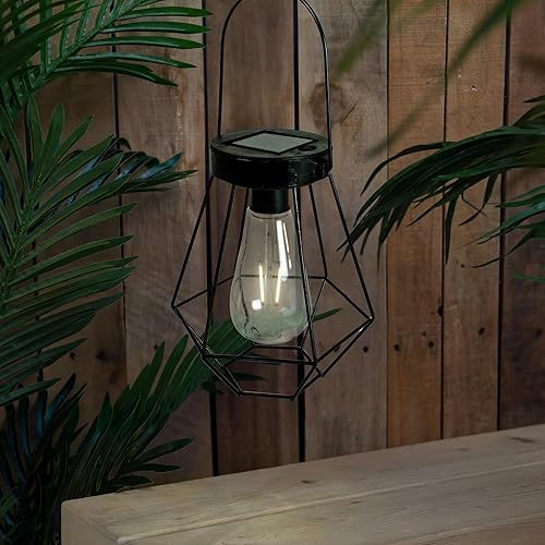 Miniatura 2 de Northlight Linterna solar colgante al aire libre geométrica negra de 7.5 pulgadas con mango