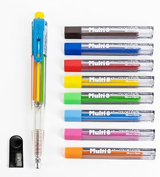Pentel 8 Color Automatic Pencil Box Set, Assorted Accent Clip Colors, 8 Color Lead Refills and Sharpener PH158-ST
