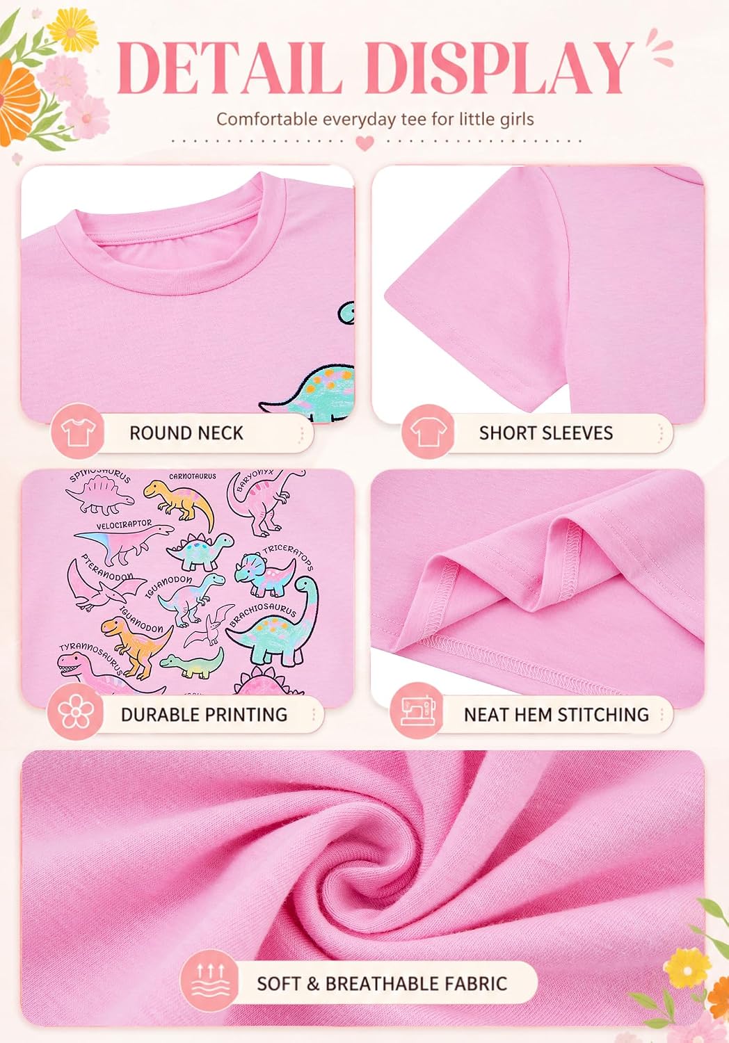 Funnycokid Girls Shirts Double-Sided T-Shirt Graphic Tees for 3-7 Years