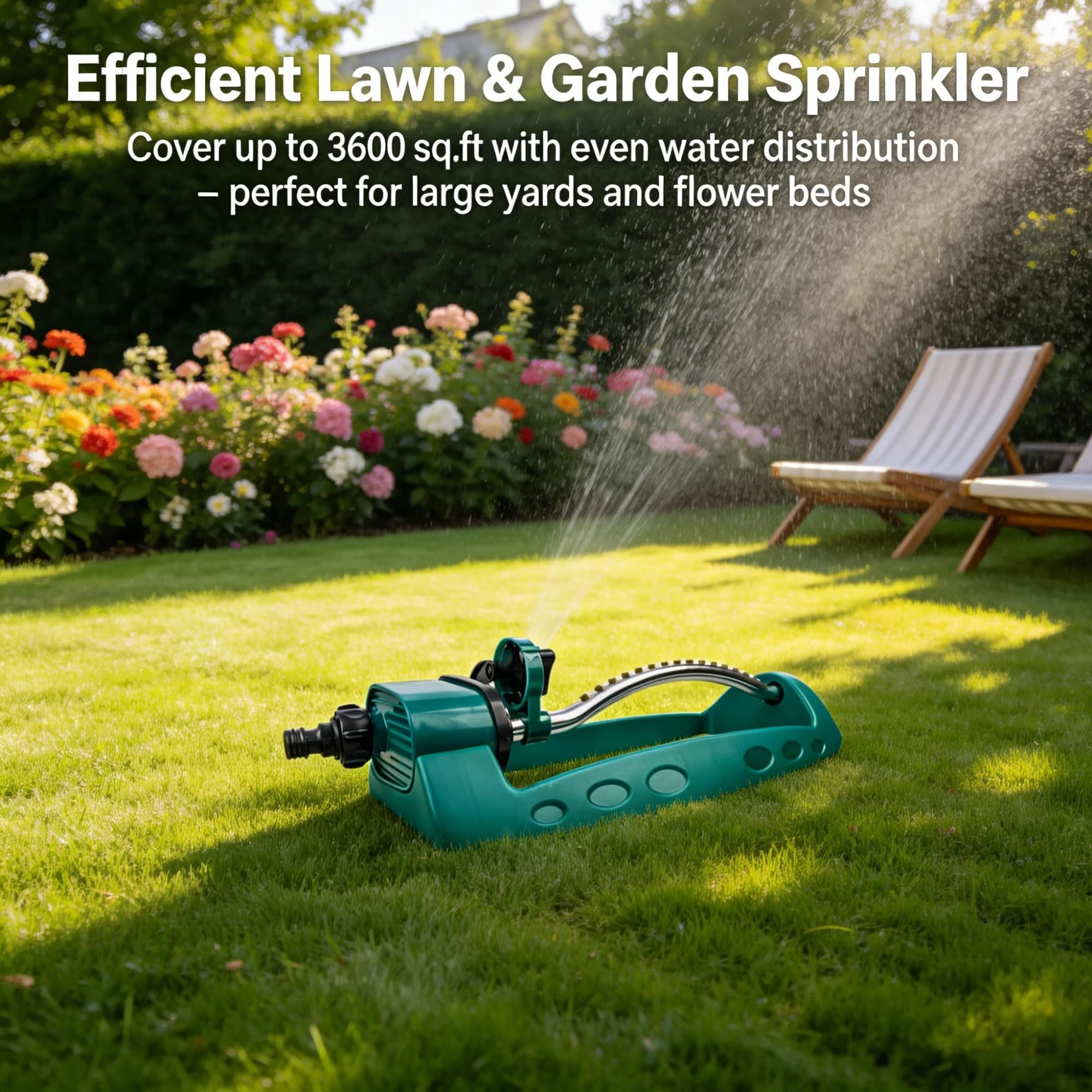 Irrigatore Oscillante per Prato, Rotazione Automatica a 360° per Giardino, Cortile, Prato, Orto e Patio(10m)