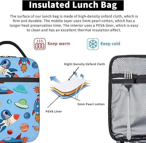 Miniatura 4 de Lonchera espacial para niños y niñas, térmica, térmica, linda bolsa de almuerzo para la escuela