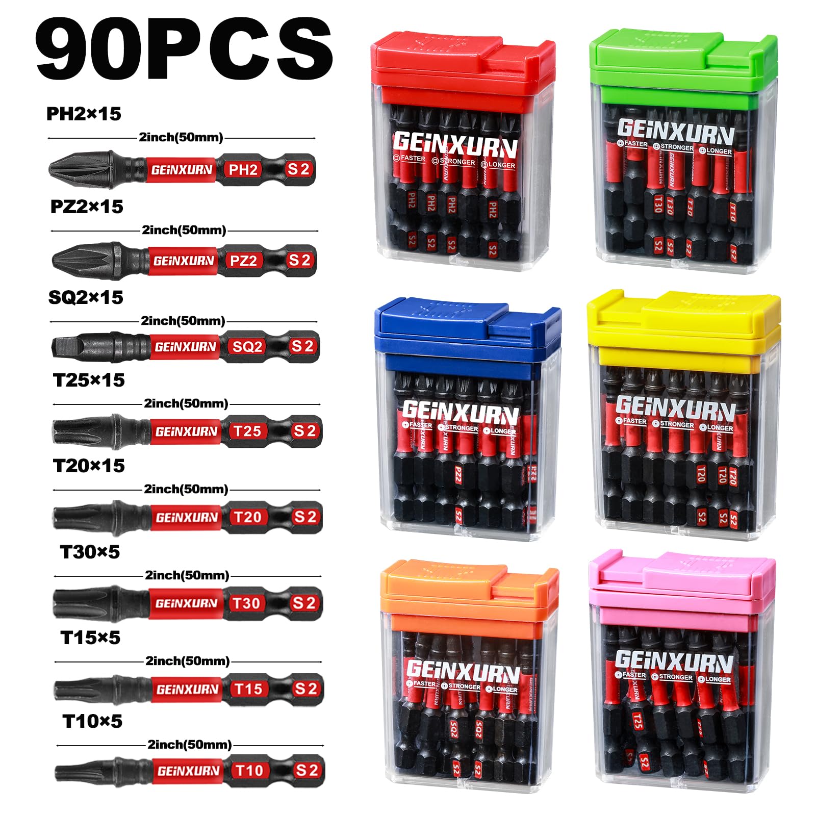 Geinxurn Impact Screwdriver Bit Set - 90 Pieces -2 Geinxurn Impact Screwdriver Bit Set - 90 Pieces -2