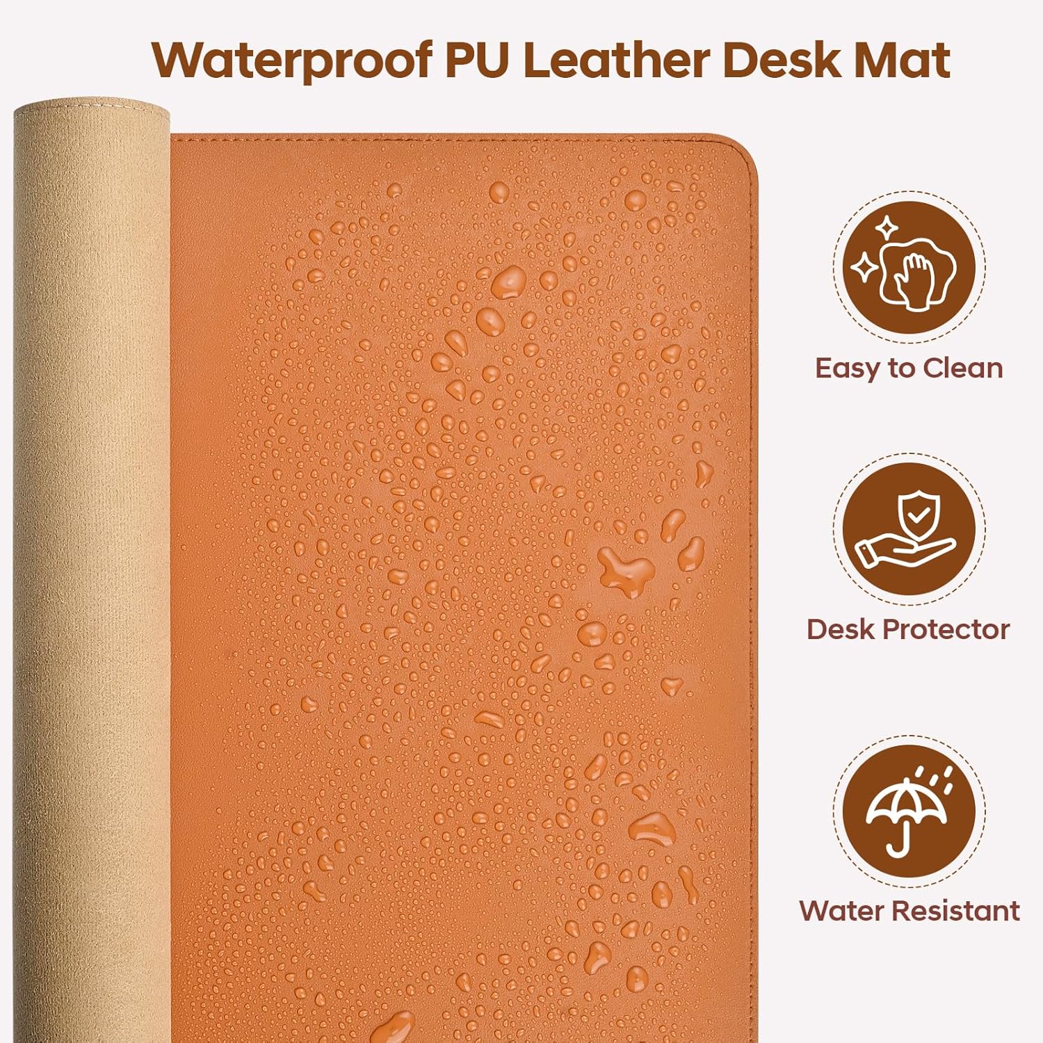 Leather Desk Pad Protector, Office Desk Mat, Large Mouse Pad, Non-Slip PU Leather Desk Blotter, Waterproof Computer Desk Writing Pad for Office and Home (Brown, 47.2" x 23.6")