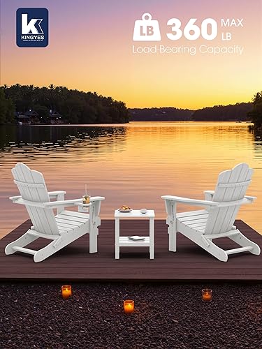 Vista 253 de KINGYES - Silla Adirondack plegable, sillas de patio de polietileno de alta densidad para todo tipo de clima, silla de césped con textura de madera