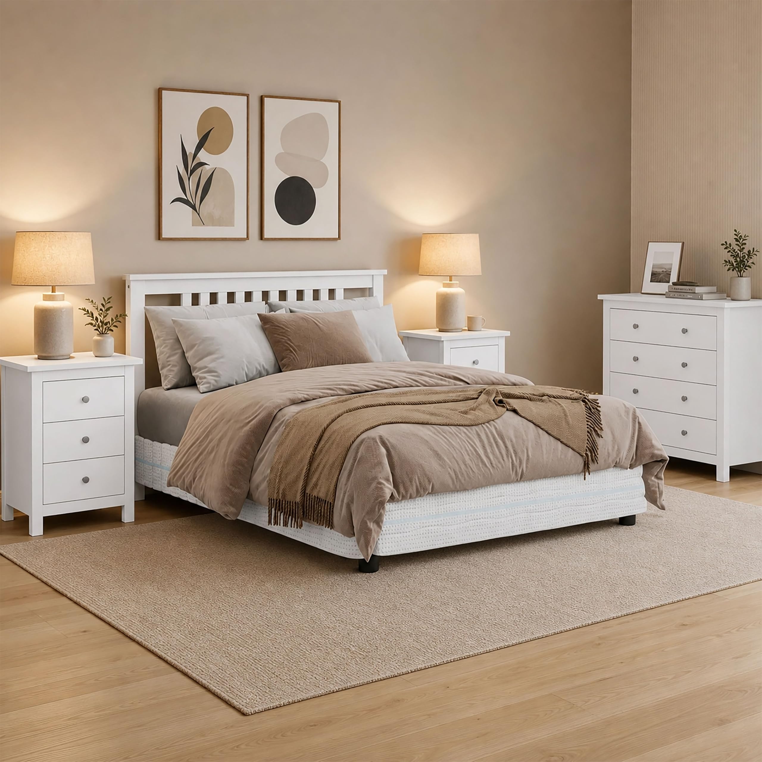Cabecero de Cama Serie Tabac de Madera de Pino Macizo, Cabecero para Somier 135 cm, Acabado Blanco Lavado, Diseño Robusto y Funcional para Dormitorio