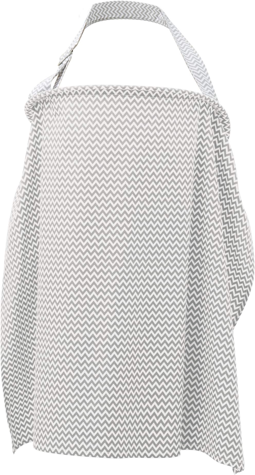 Liberty Lane Nursing Cover for Breastfeeding Infants with Matching Neck Scarf/Bib for Burping Baby | Free Matching Storage Pouch | 100% Cotton (Grey and White)