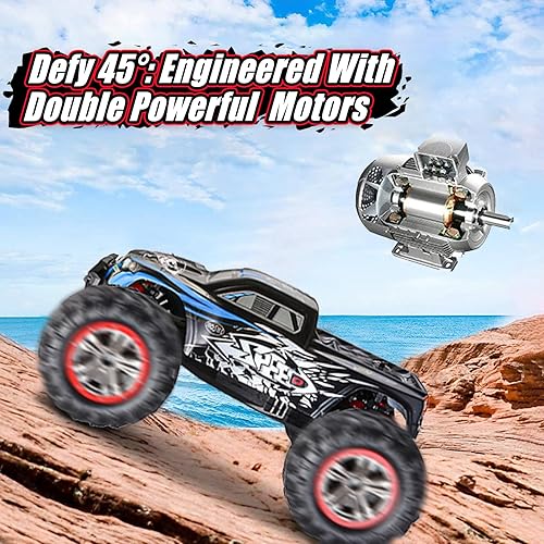 Miniatura 5 de 110 RTR Fast RC Cars, 30 mph Hobby Electric Off-Road Monster Truck, auto RC de alta velocidad impermeable 4WD auto azul con control remoto con dos