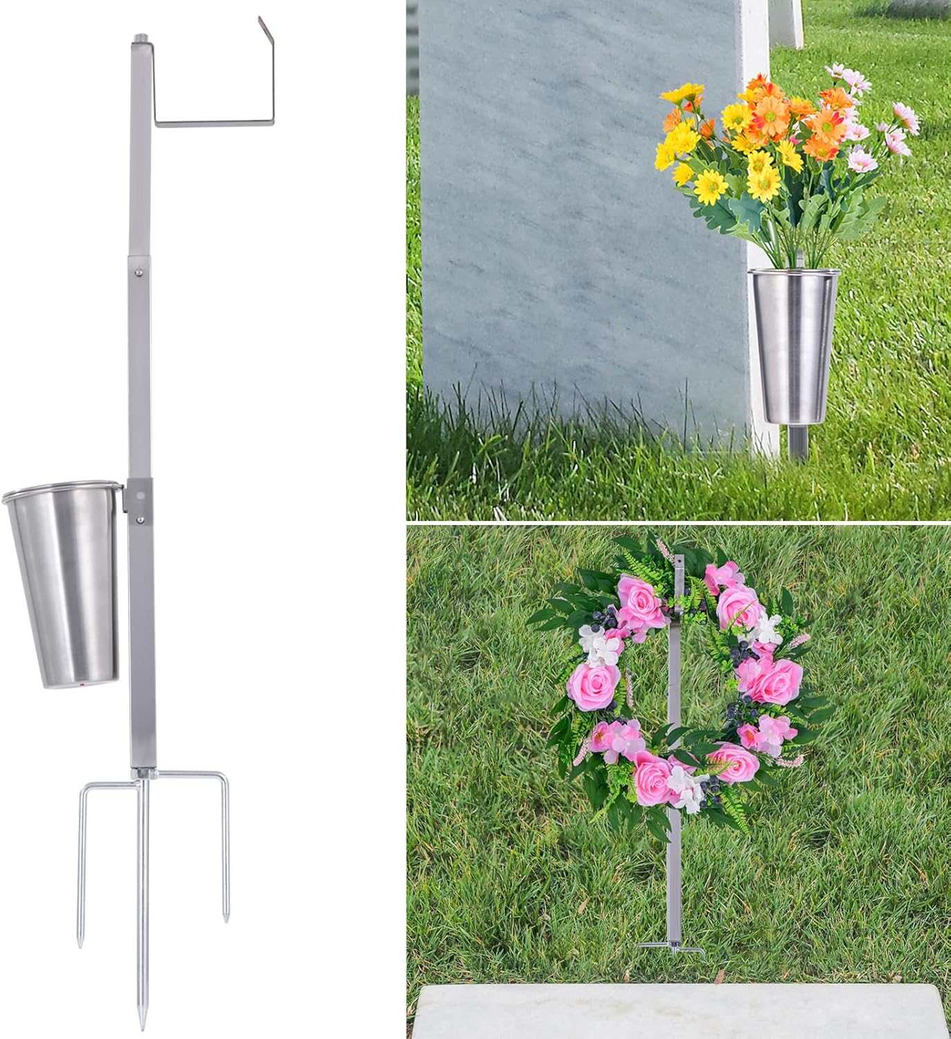 Metal Cemetery Vase with Spikes Extra Longer, 2 in 1