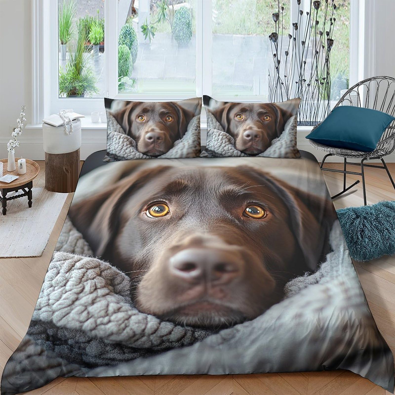 Ctjqhvkz Style-9 3D Printed Brown Labrador Fitted Sheet Microfiber Soft Dog Pattern Bed Cover For Bedroom Guest Room Decor Single（135X200cm）