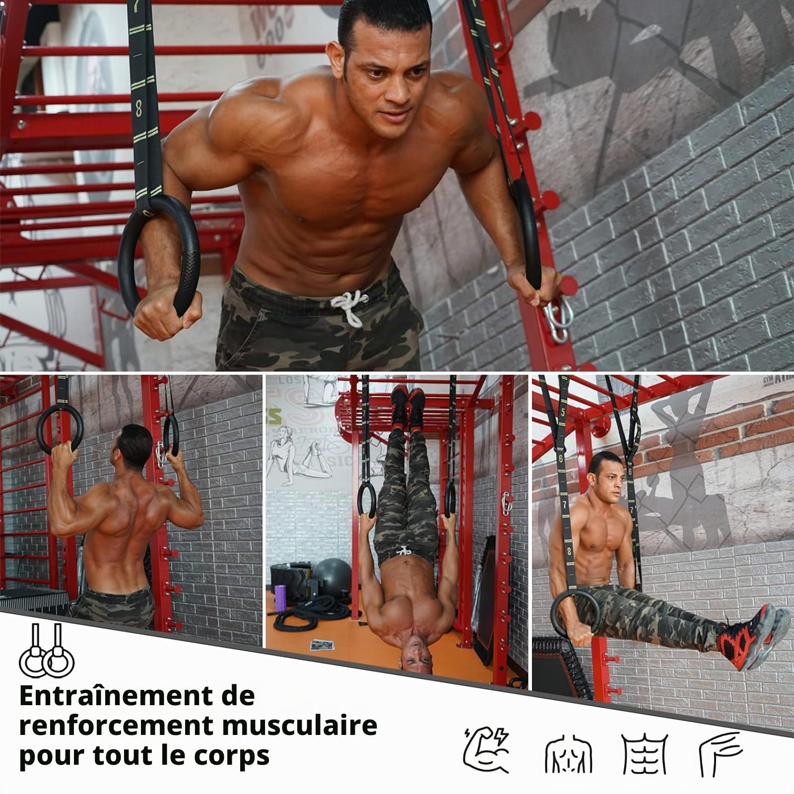 QUOLIX Anneaux Gymnastique ABS, Équipement d'Anneaux de Gymnastique Antidérapants avec 3M Bretelles Réglables pour Maison et l'extérieur, Anneaux d'exercice pour Remise en Forme par Gravité,Crossfit