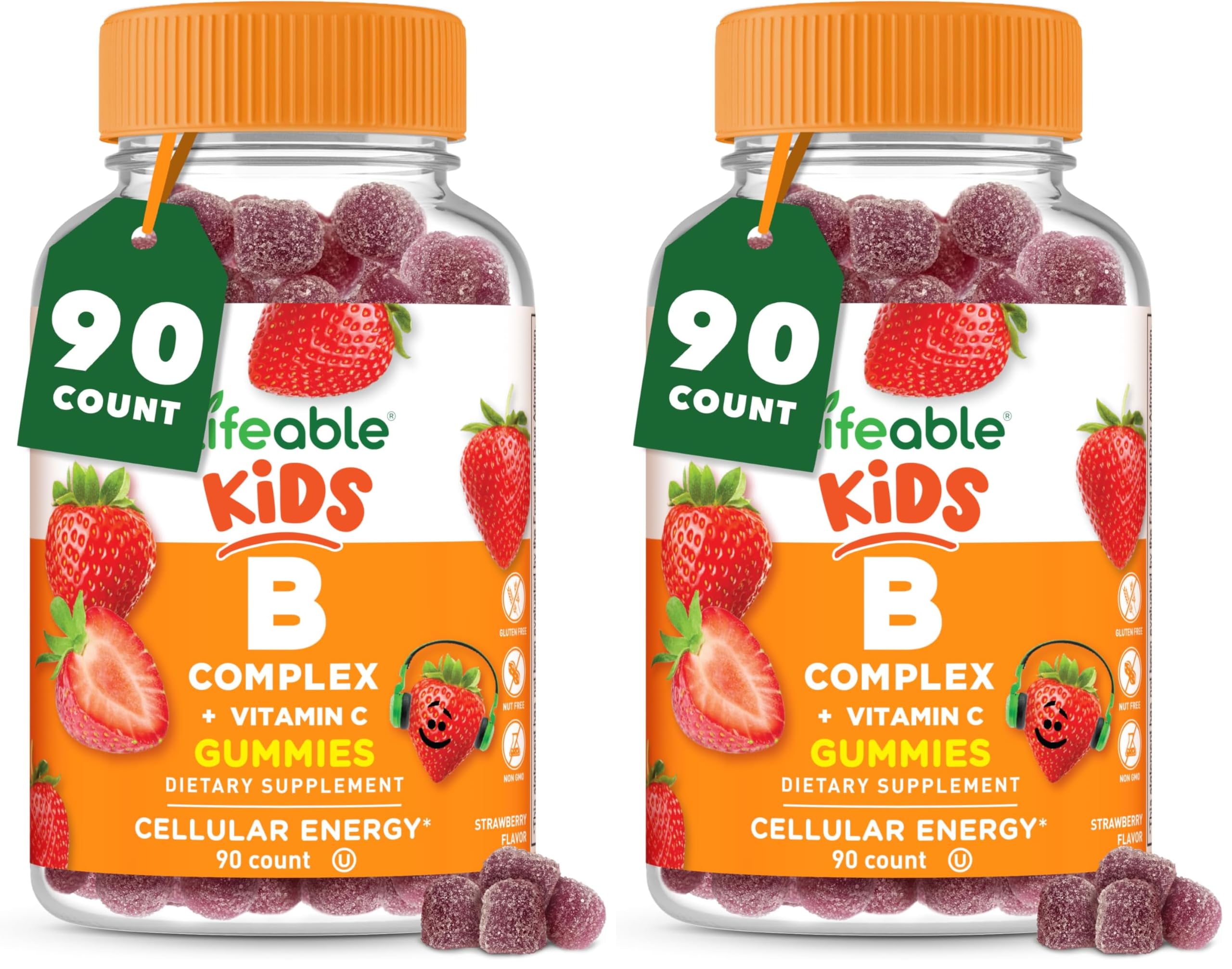 Lifeable Vitamin B Complex for Kids | with VIT C | Great Tasting B Complex Gummies | Vegan Kids B Complex | Energy and Nerve Support | 90 Gummies (Pack of 2) 90 Count (Pack of 2)