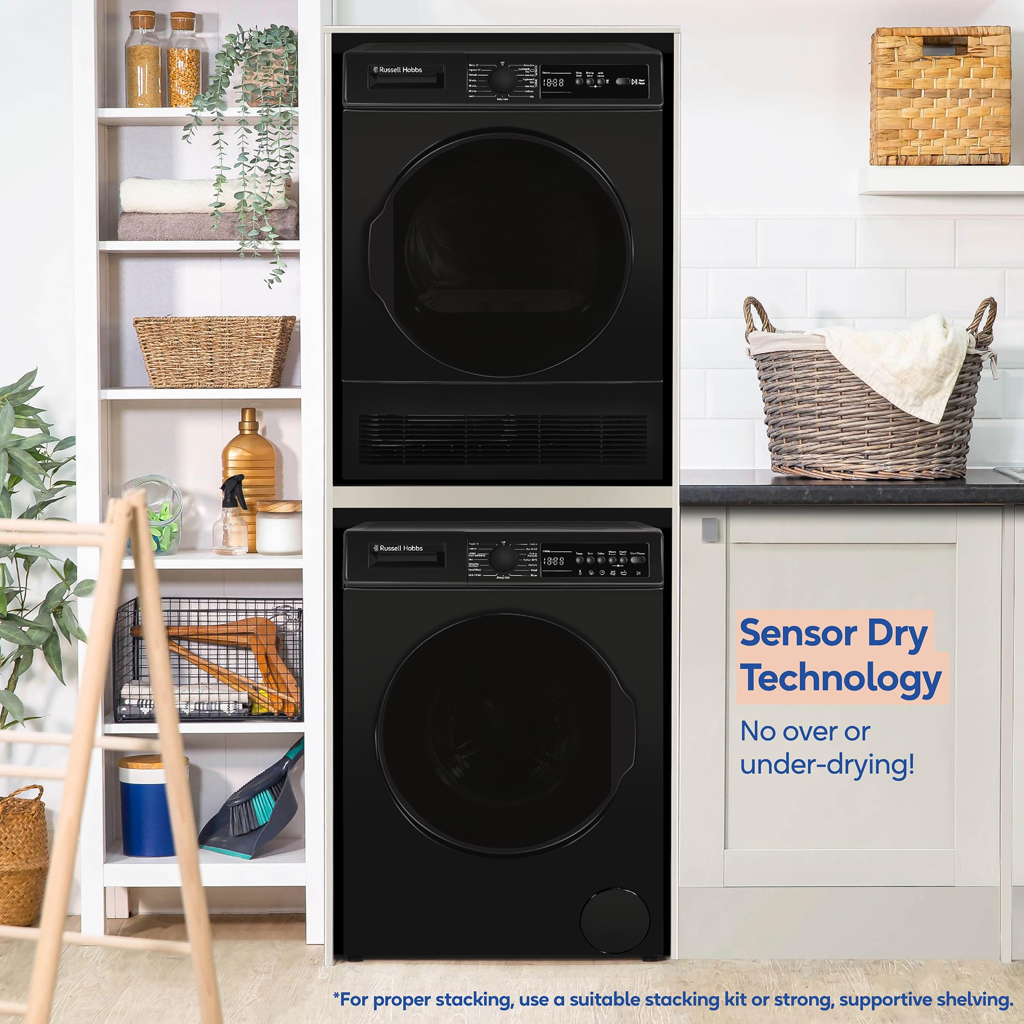 Russell Hobbs Freestanding Condenser Dryer Electric Tumble Dryer 15 Programmes 8kg Capacity 3 Heat Settings LED Display DelayStart Anti-Crease Child Lock Black Clothes Dryer RH8CTD111B - 5