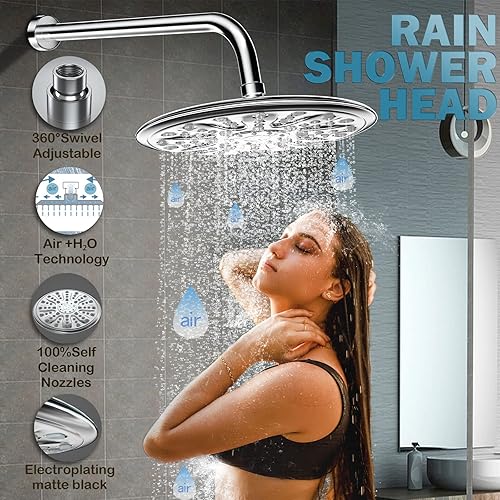 Miniatura 2 de Sistema de ducha de lluvia de 9 pulgadas montado en la pared para baño, sistema de cabezal de ducha de lluvia de 10 ajustes, juegos de grifos de