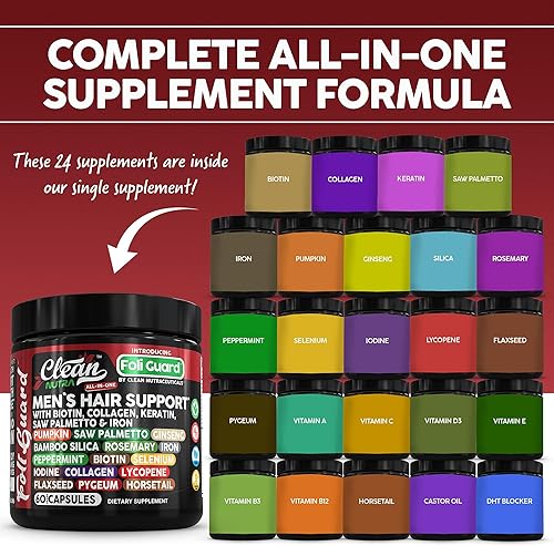 Miniatura 2 de Suplemento para el crecimiento del cabello para hombres  Vitaminas para el cabello con biotina, colágeno, semilla de calabaza, sierra, hierro,