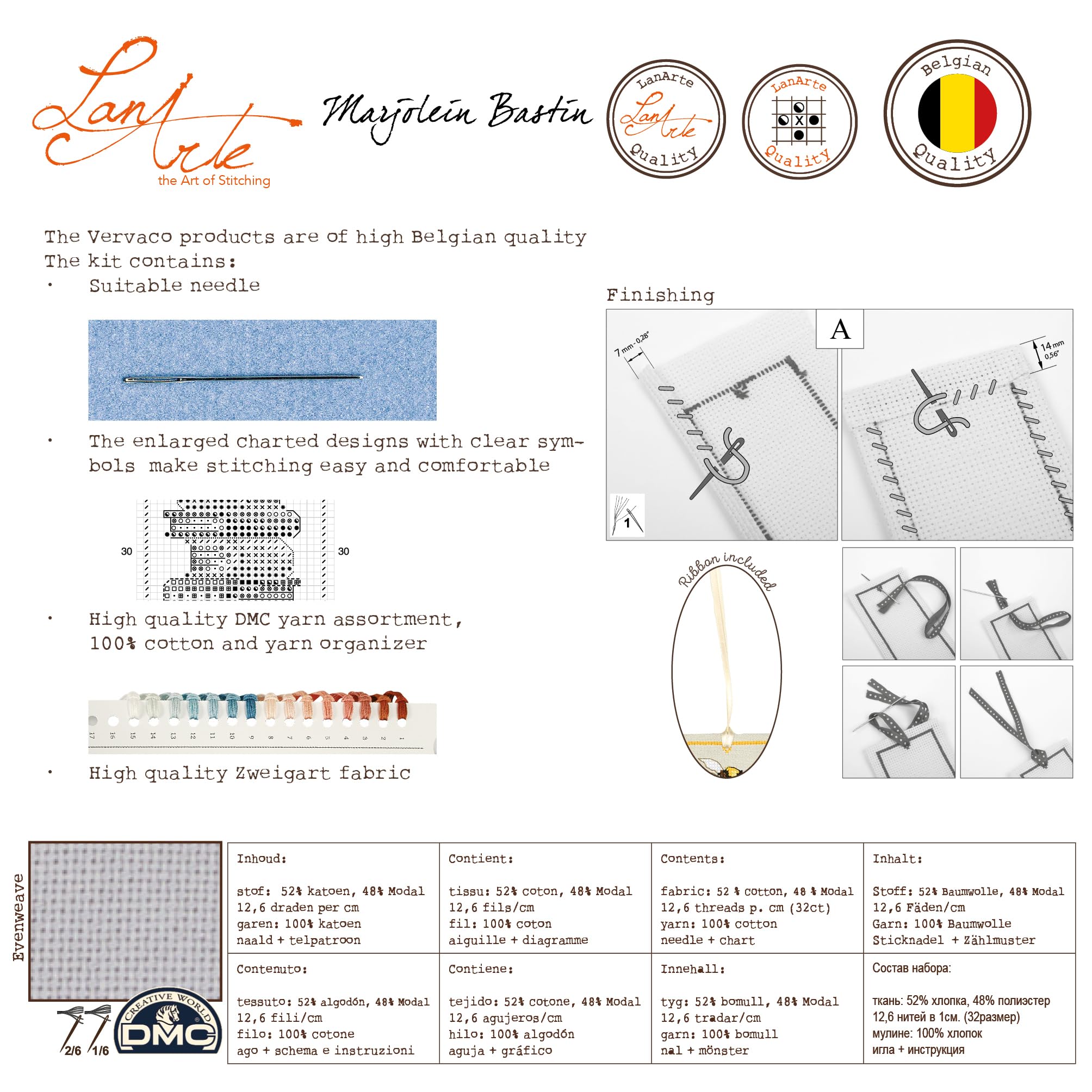 VERVACO Kit Punto Croce Segnalibri Contato PETTIROSSI Set da 2 Segnalibri Punto Croce da Ricamare 6 x 20 cm Set Fai da Te Creativo Adulti Ricamo Accessori per Lavoretti Creativi