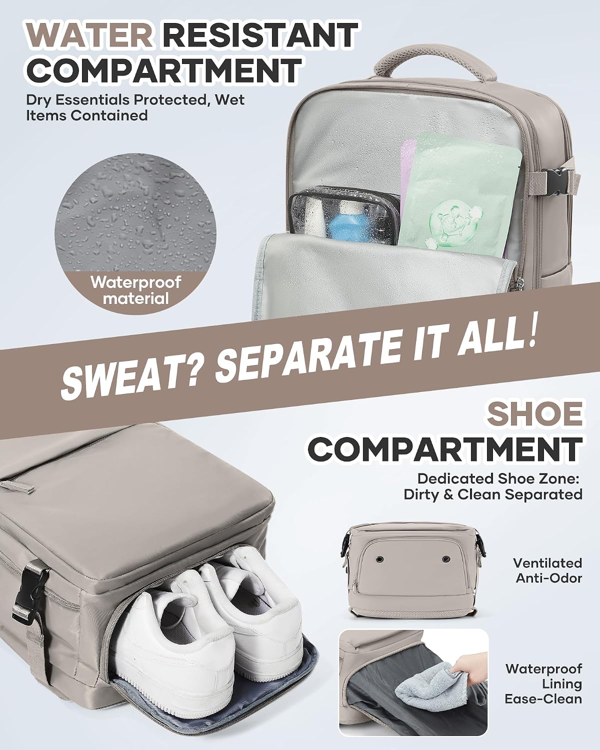 WONHOX Vacuum Seal Travel Backpack with Air Pump,Compression Vacpack Waterproof Carry On Backpack for Travel Women Men with Vacuum System,Airlines Approved Daypack Laptop Space Saver Bags,GreyBrown