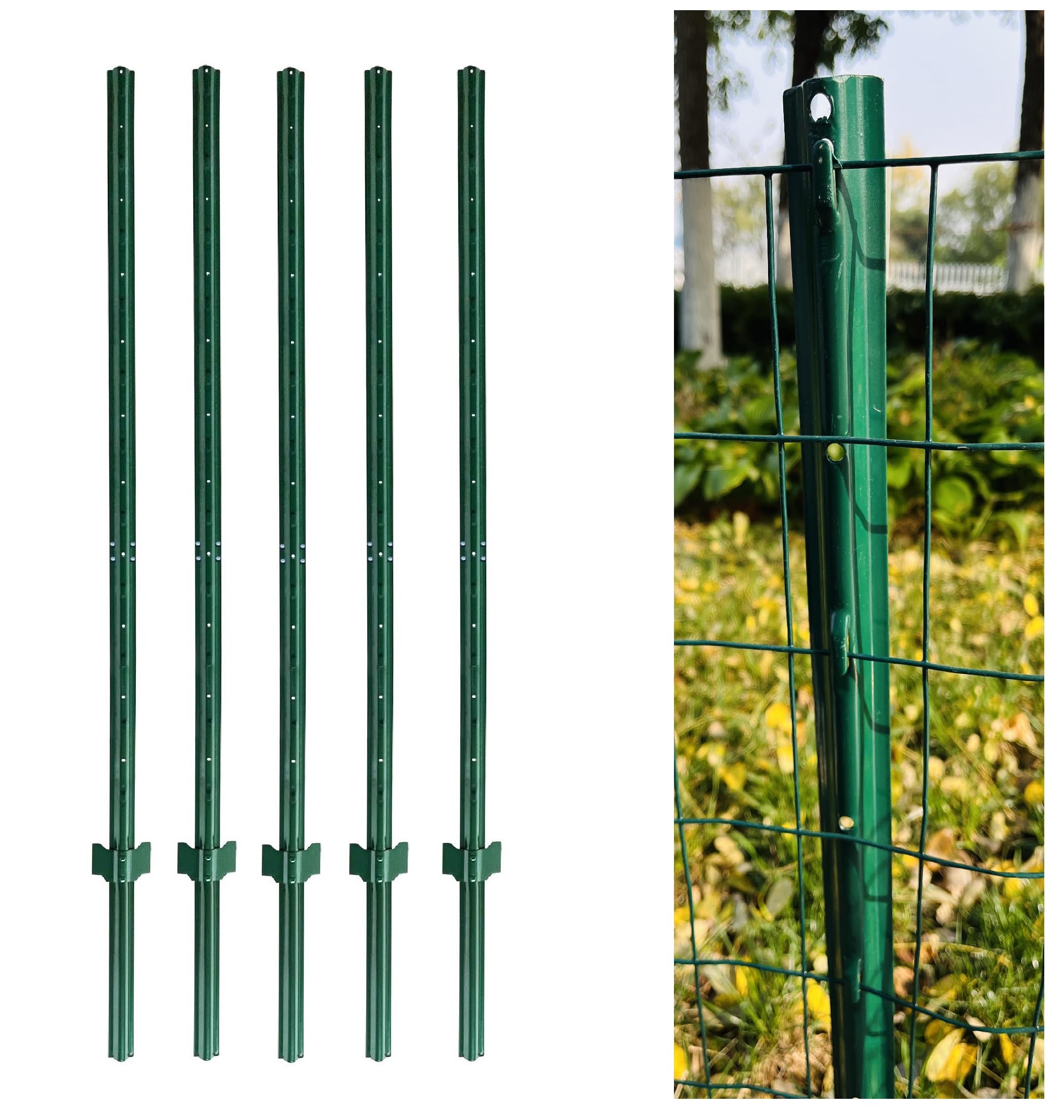 MTB Garden 7 Feet Heavy Duty Metal Fence Post Green 5-Pack