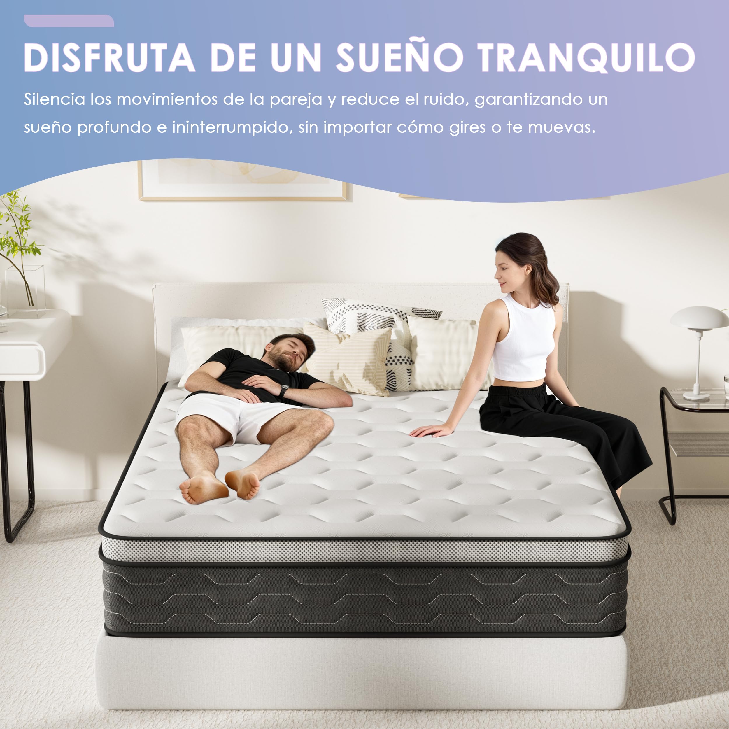 DEWINNER Colchon 90 x 190 | Altura 27 cm | Colchones Viscoelástico con Muelles Ensacados | 7 Zonas | Firmeza Media | Ideal para Habitaciones Pequeñas y Una Persona | Transpirable | Ergonómico