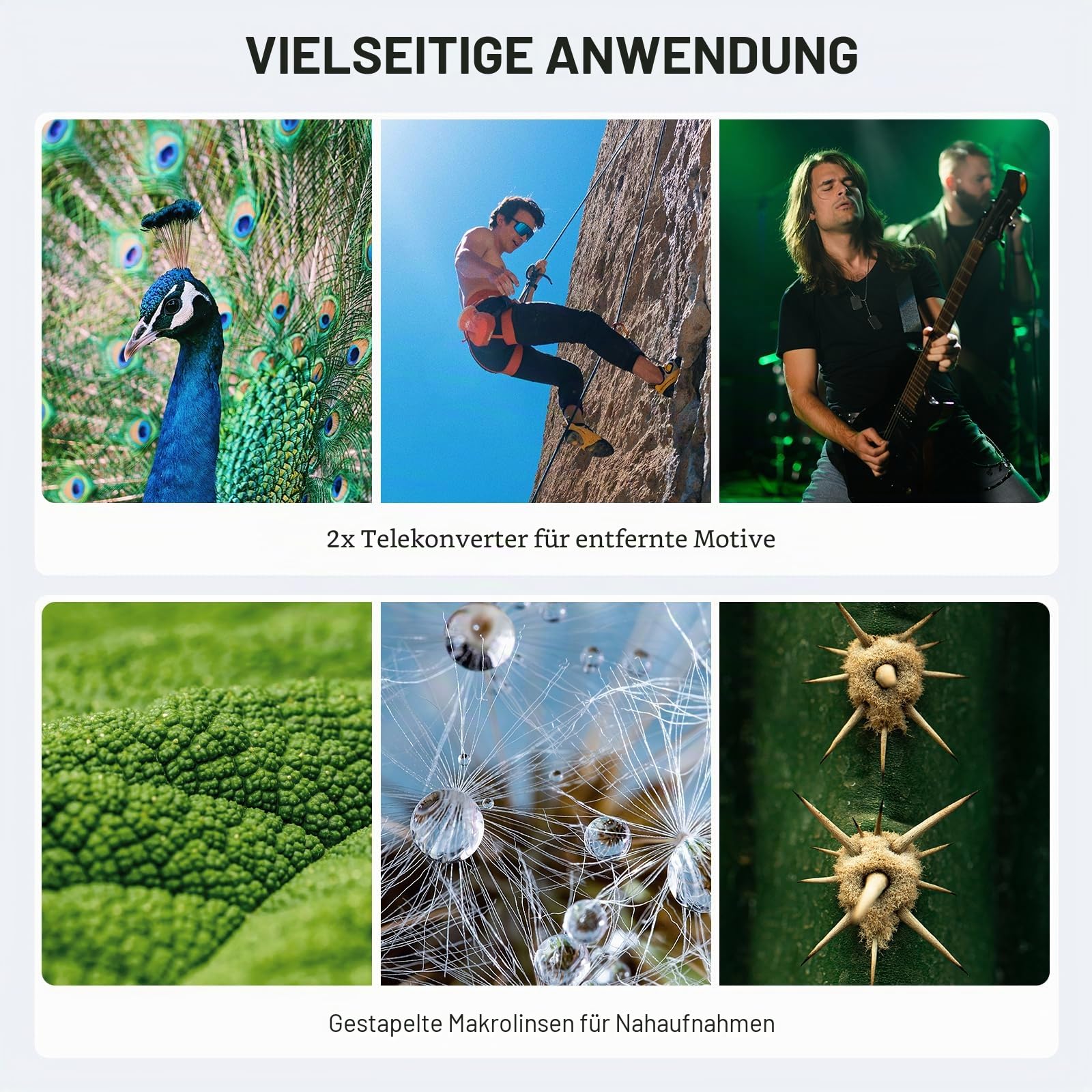 NEEWER 2X Konverter mit 200mm und 300mm Makroobjektiven nur für Handykameras Teleobjektiv, 7 Elemente in 5 Gruppen, 17mm Gewinde kompatibel mit iPhone Android Samsung Xiaomi Handykäfig/hülle, LS-79