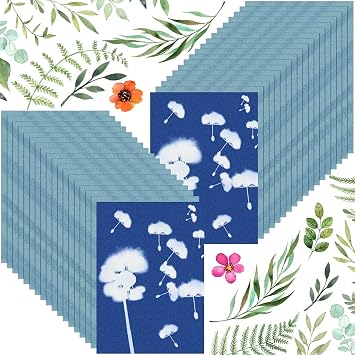 Sun Print Paper Kit, 36 Sheets Cyanotype Papers High Sensitive Nature Sun/Solar Activated Sun Printing Art Paper for Arts Crafts DIY Project