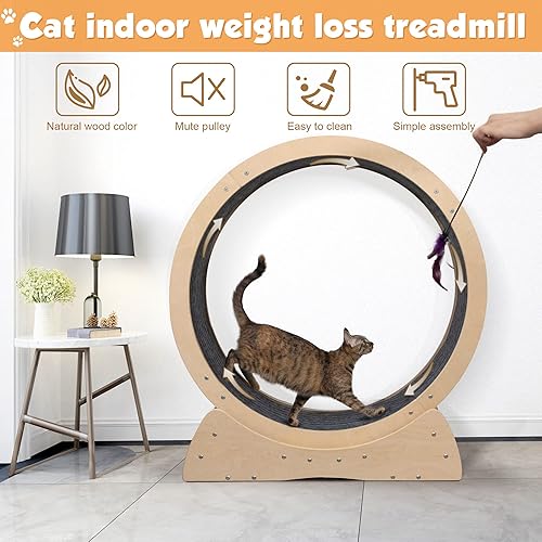 Miniatura 4 de COZIWOW Rueda de ejercicio para gatos, caminadora grande para gatos con pista alfombrada, juguete deportivo para gatitos, dispositivo de pérdida de